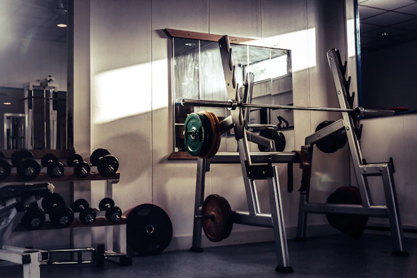 Dumbbell rack in the free weights area